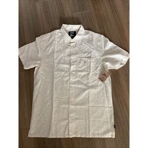 Vans Off The Wall Button Up Shirt Mens SZ Large‎ Navy/White  Stripe Short Sleeve